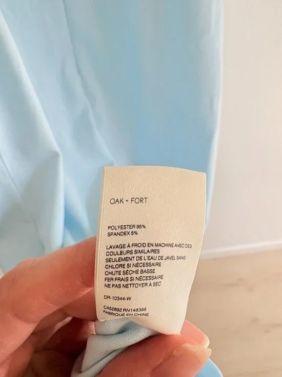 Oak + Fort Side Slit Ruched Midi Dress Light Blue Size Medium - Picture 7 of 7